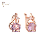 Elegant Solitaire big round colorful CZ in branches Rose Gold earrings