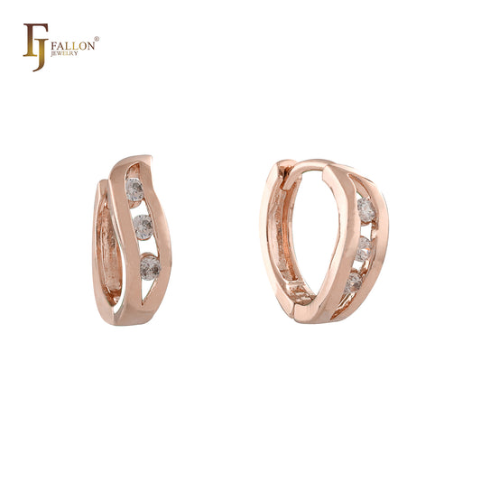 Pendientes Huggie triple blanco CZs oro de 14 quilates, oro de 18 quilates y oro rosa