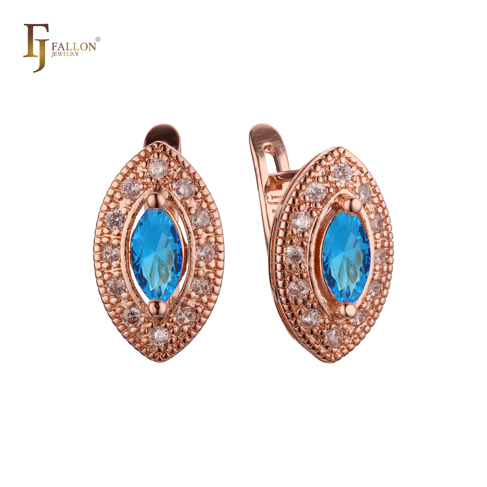 Halo Marquise in Marquise colorful CZ 14K Gold, Rose Gold Earrings