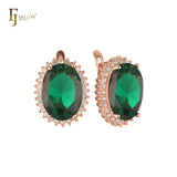 Big cabochon CZ earrings in Rose Gold, two tone plating colors