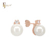 Pure white Pearl with white CZ Rose Gold Stud Earrings