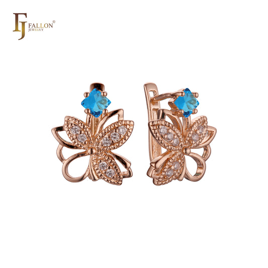 Great Flower and leaves solitaire CZ Rose Gold earrings