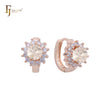 Solitaire Rounded CZ or pearl Rose Gold huggie earrings