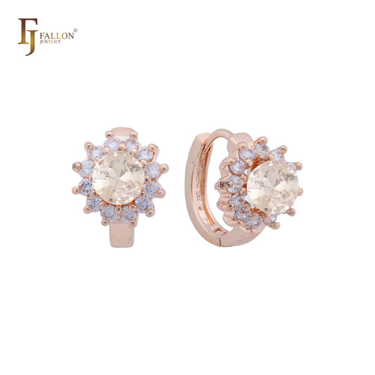 Solitaire Rounded CZ or pearl Rose Gold huggie earrings