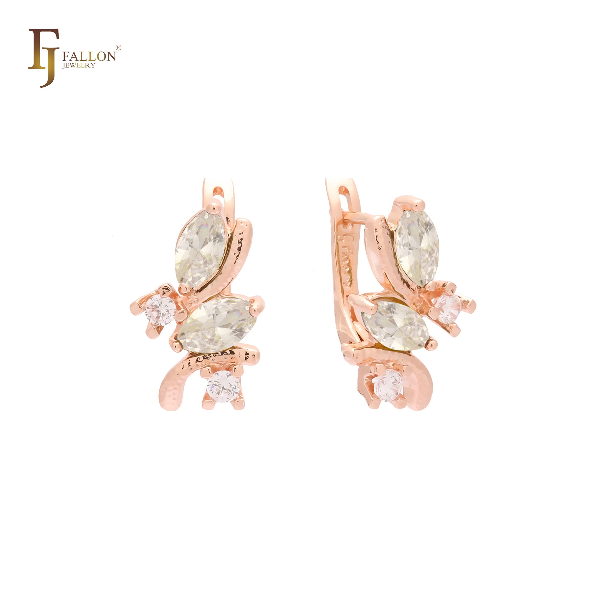 Cluster teardrop CZs 14K Gold, Rose Gold Earrings