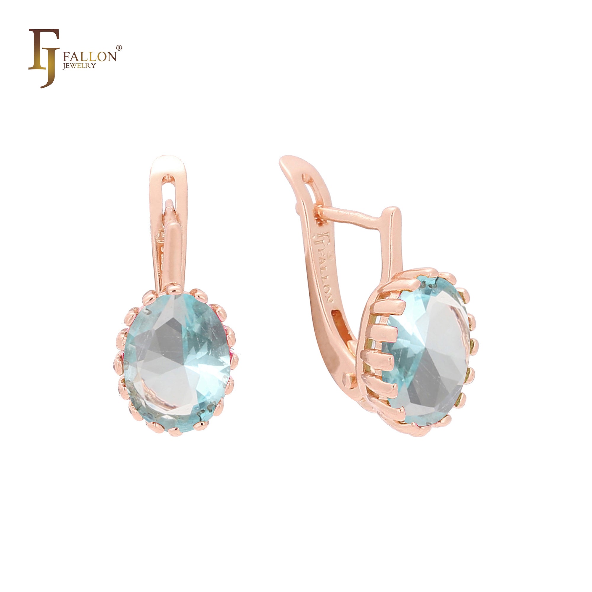 Embraced big oval Solitaire colorful CZ Rose Gold earrings