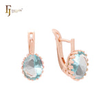 Embraced big oval Solitaire colorful CZ Rose Gold earrings