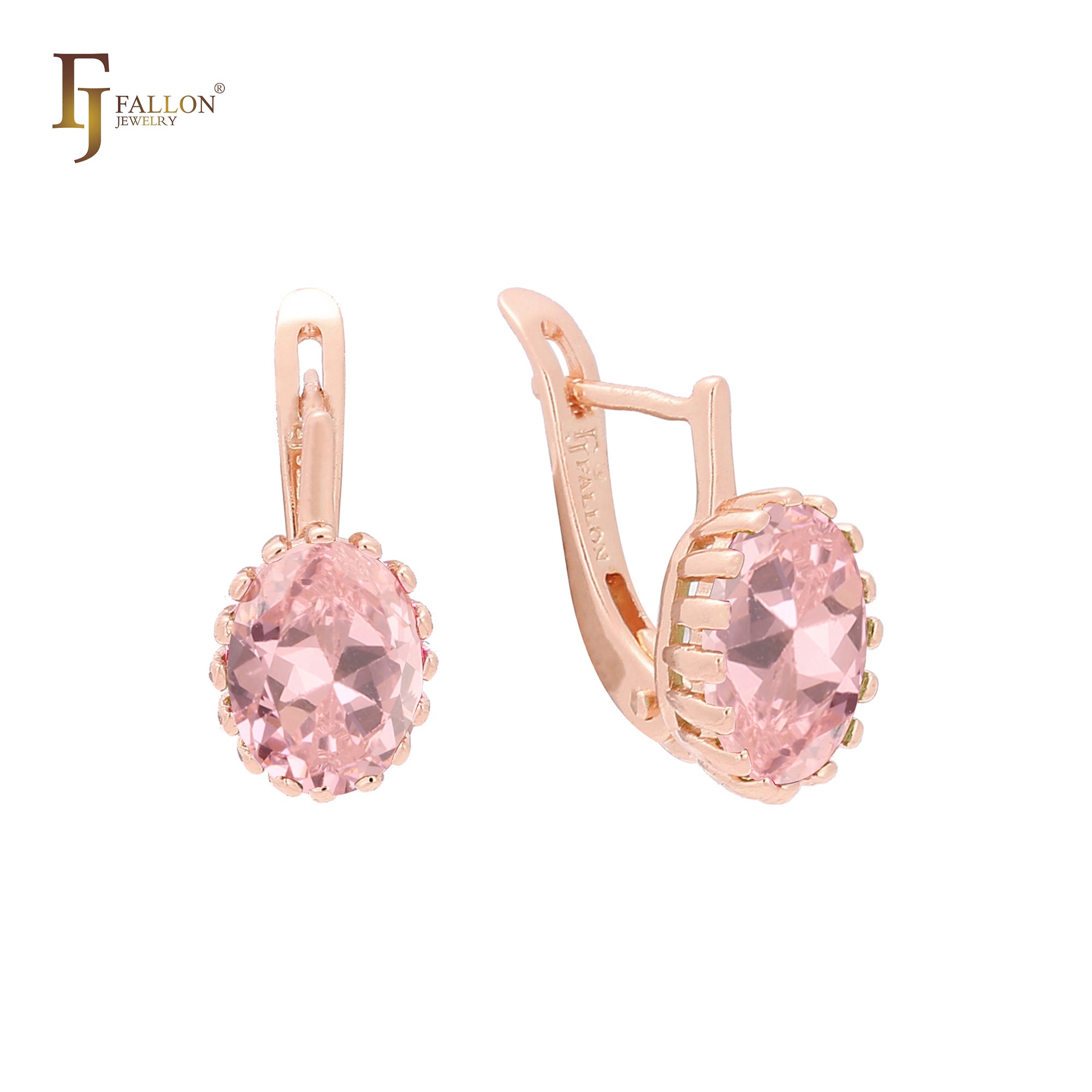 Embraced big oval Solitaire colorful CZ Rose Gold earrings