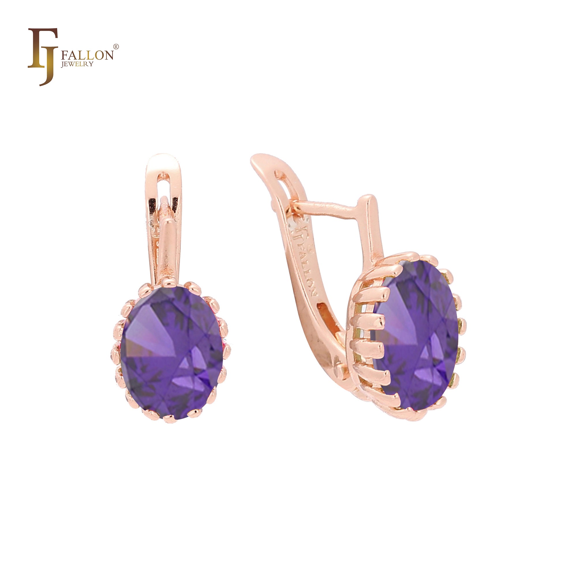 Embraced big oval Solitaire colorful CZ Rose Gold earrings