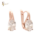 Solitaire big oval CZ Rose Gold, 14K Gold earrings