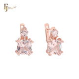 Solitaire and sided white CZs 14K Gold Earrings