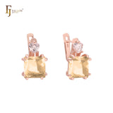 Solitaire and sided white CZs 14K Gold Earrings