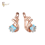 Music tone solitaire squared colorful CZ Rose Gold earrings