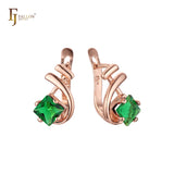 Music tone solitaire squared colorful CZ Rose Gold earrings