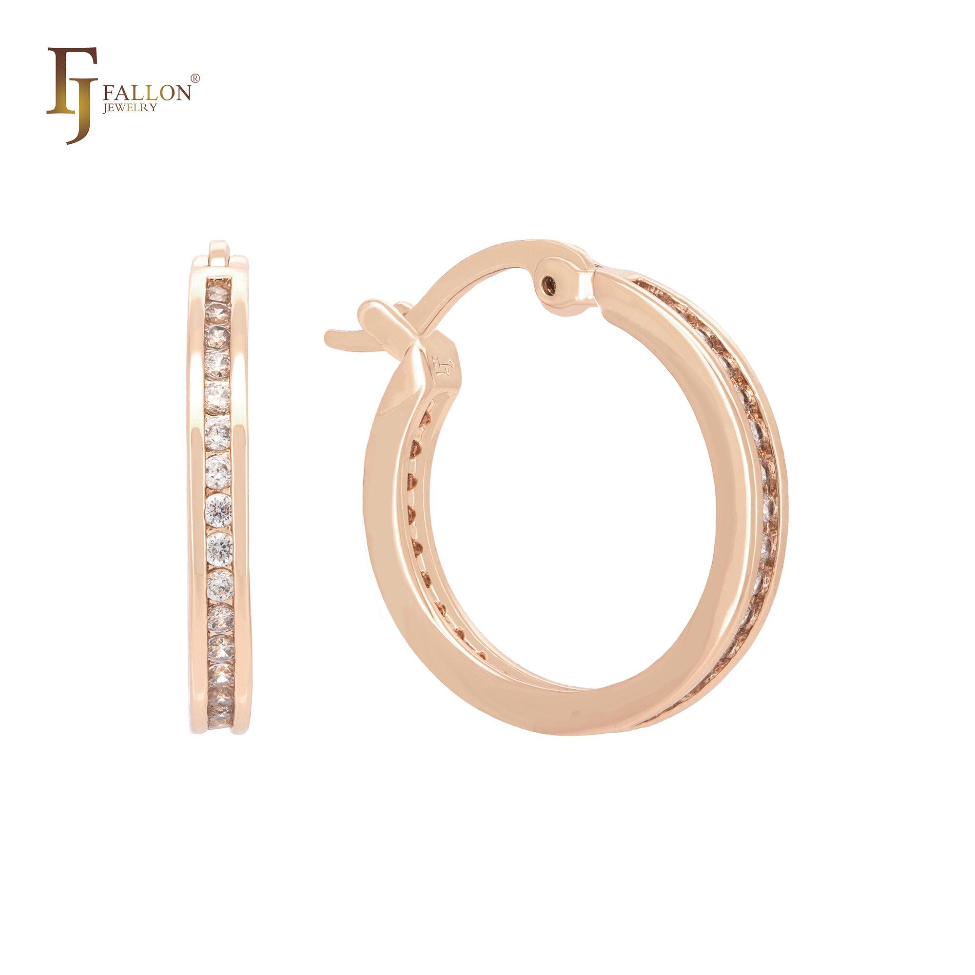 Cluster white CZs surrounded Rose Gold Hoop Earrings