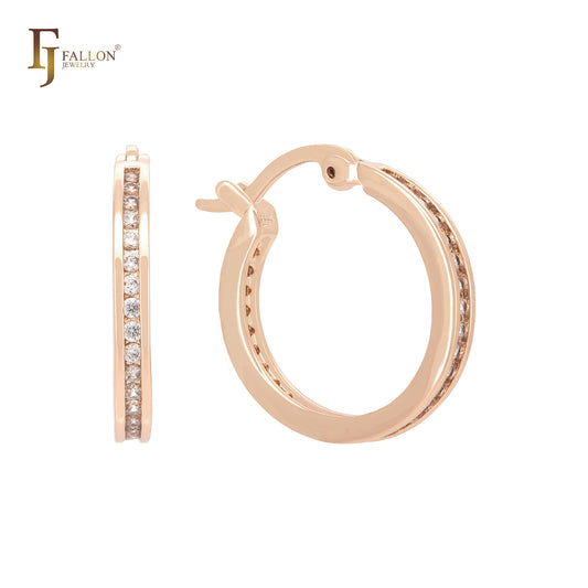 Cluster white CZs surrounded Rose Gold Hoop Earrings