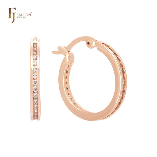 Cluster white CZs surrounded Rose Gold Hoop Earrings