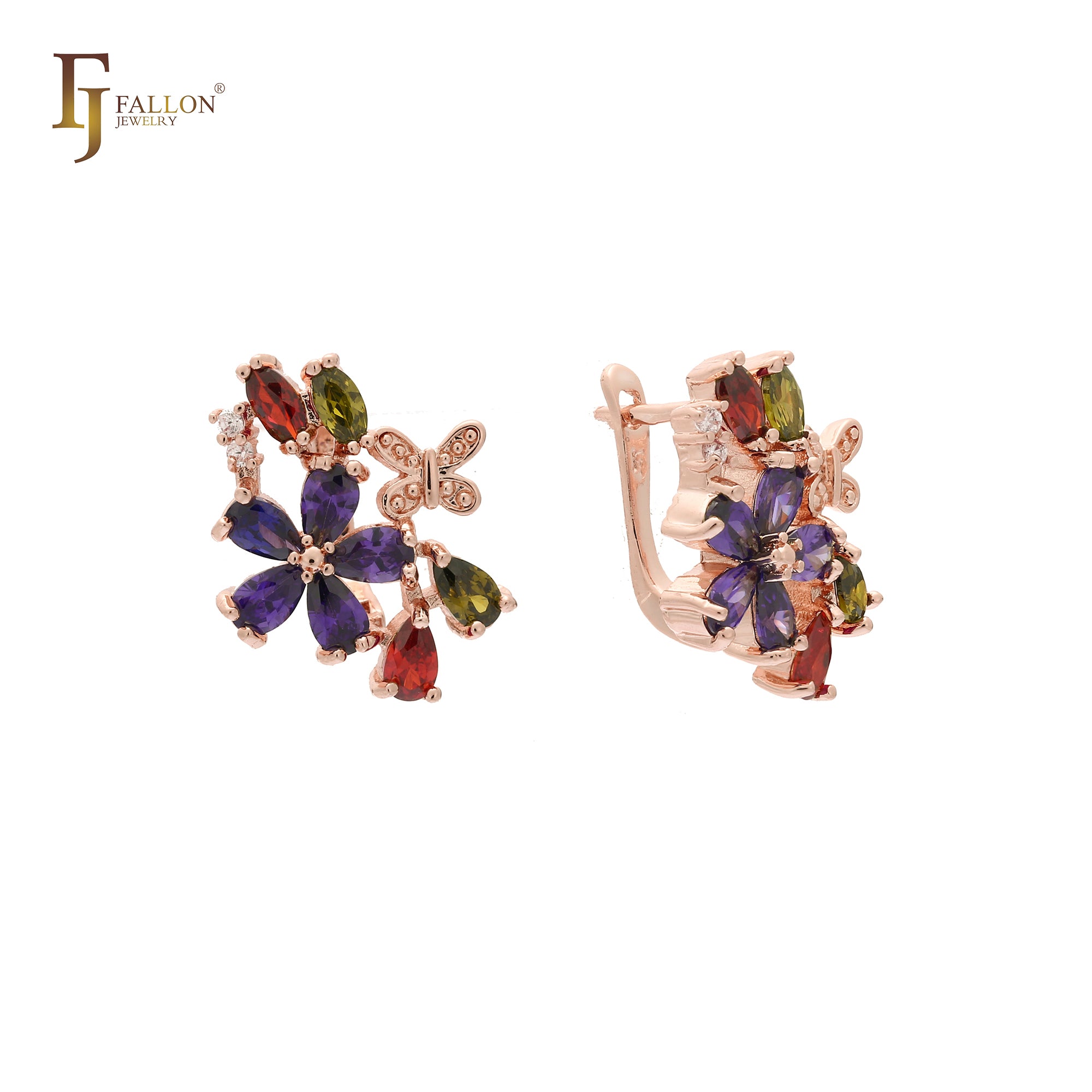 Aretes de racimo de flores en Oro de 14K, baño de Oro Rosa colores