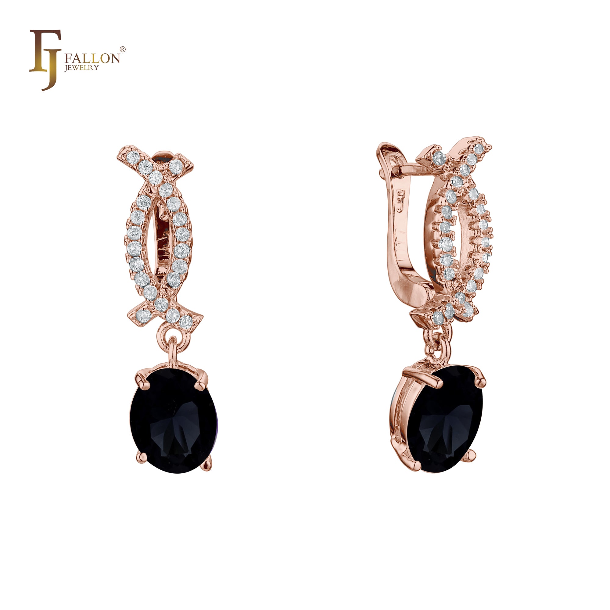 Double C paved CZs solitaire CZ 14K Gold, 18K Gold, Rose Gold, White Gold Earrings