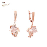 Elegant Solitaire squared colorful CZ Rose Gold earrings