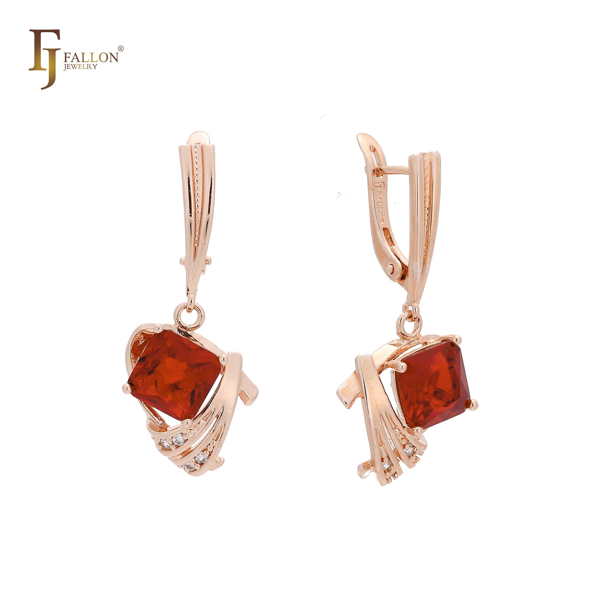 Elegant Solitaire squared colorful CZ Rose Gold earrings