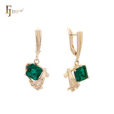 Elegant Solitaire squared colorful CZ Rose Gold earrings