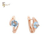 Solitaire colorful CZs Lightning sign Rose Gold earrings