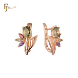 Luxurious cluster colorful CZs flower Rose Gold earrings