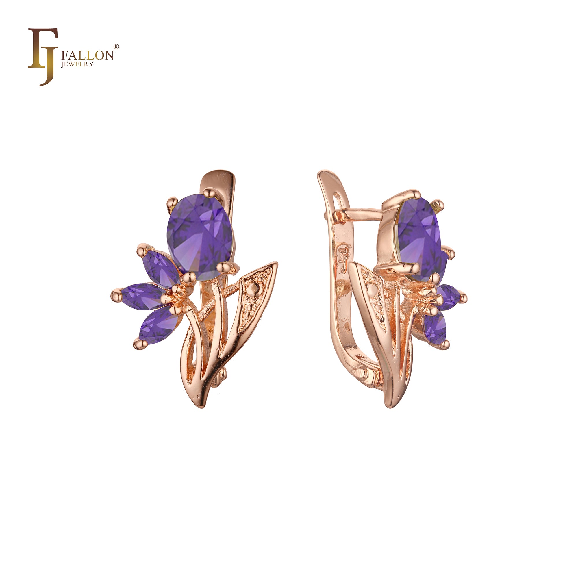 Luxurious cluster colorful CZs flower Rose Gold earrings