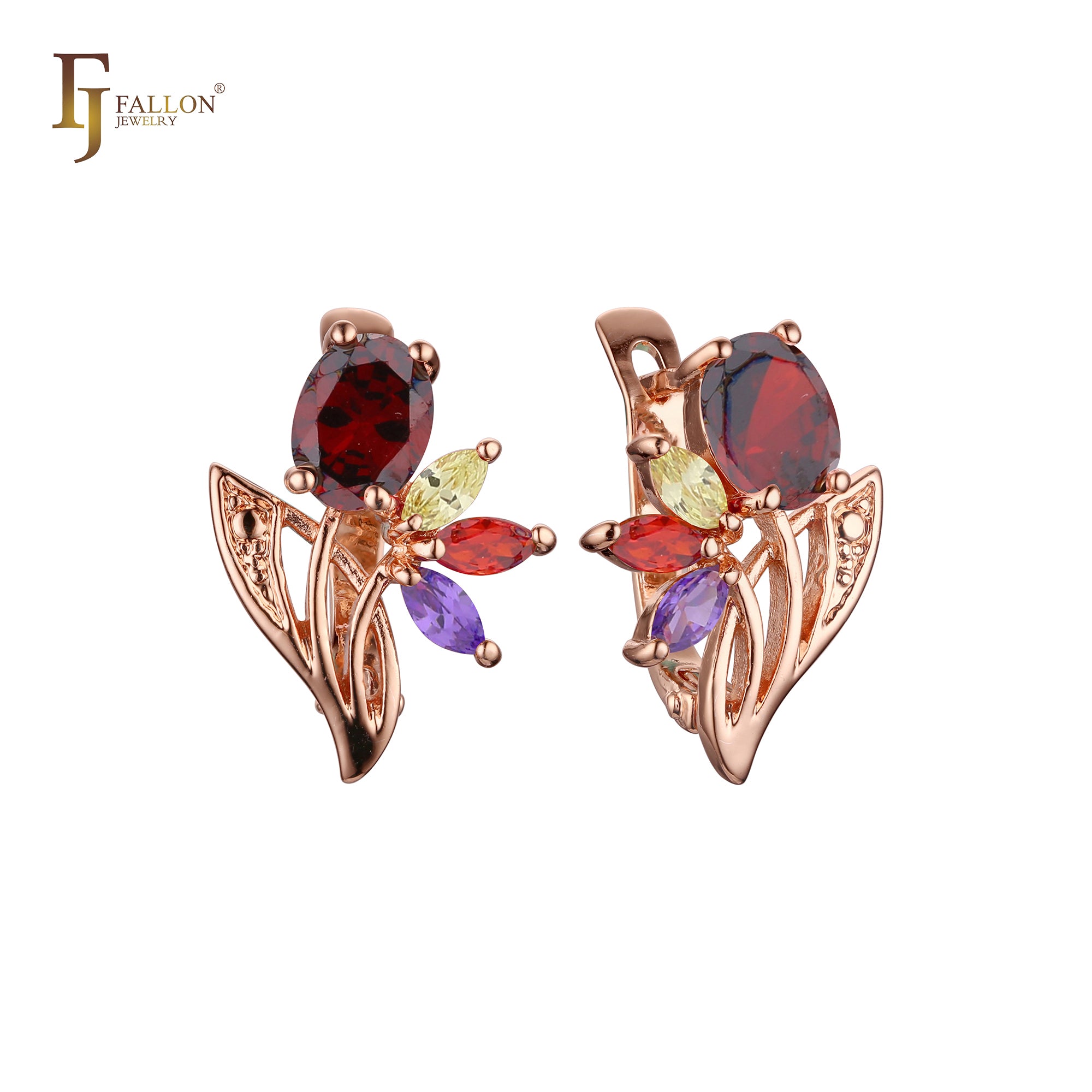 Luxurious cluster colorful CZs flower Rose Gold earrings