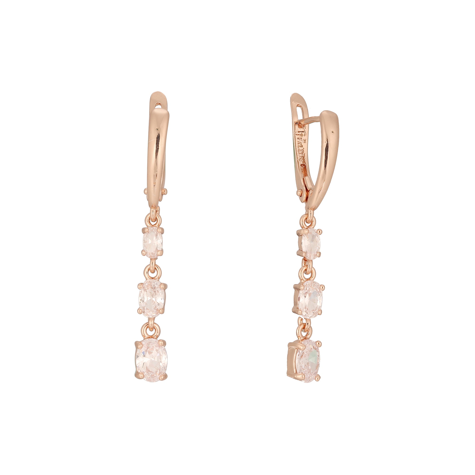 Triple white cz drop Rose Gold, 14K Gold earrings