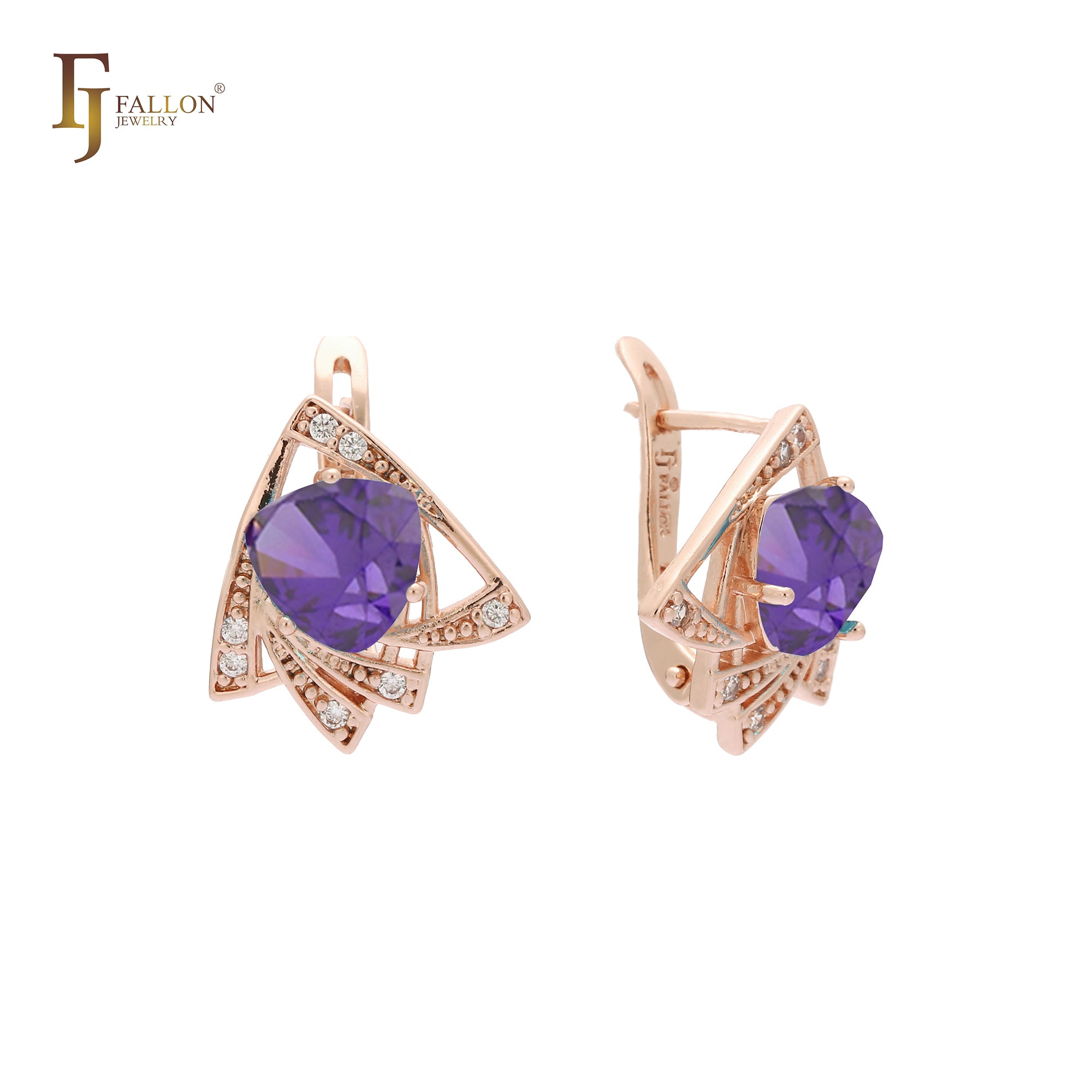 Solitaire geometric triangular CZ Rose Gold earrings