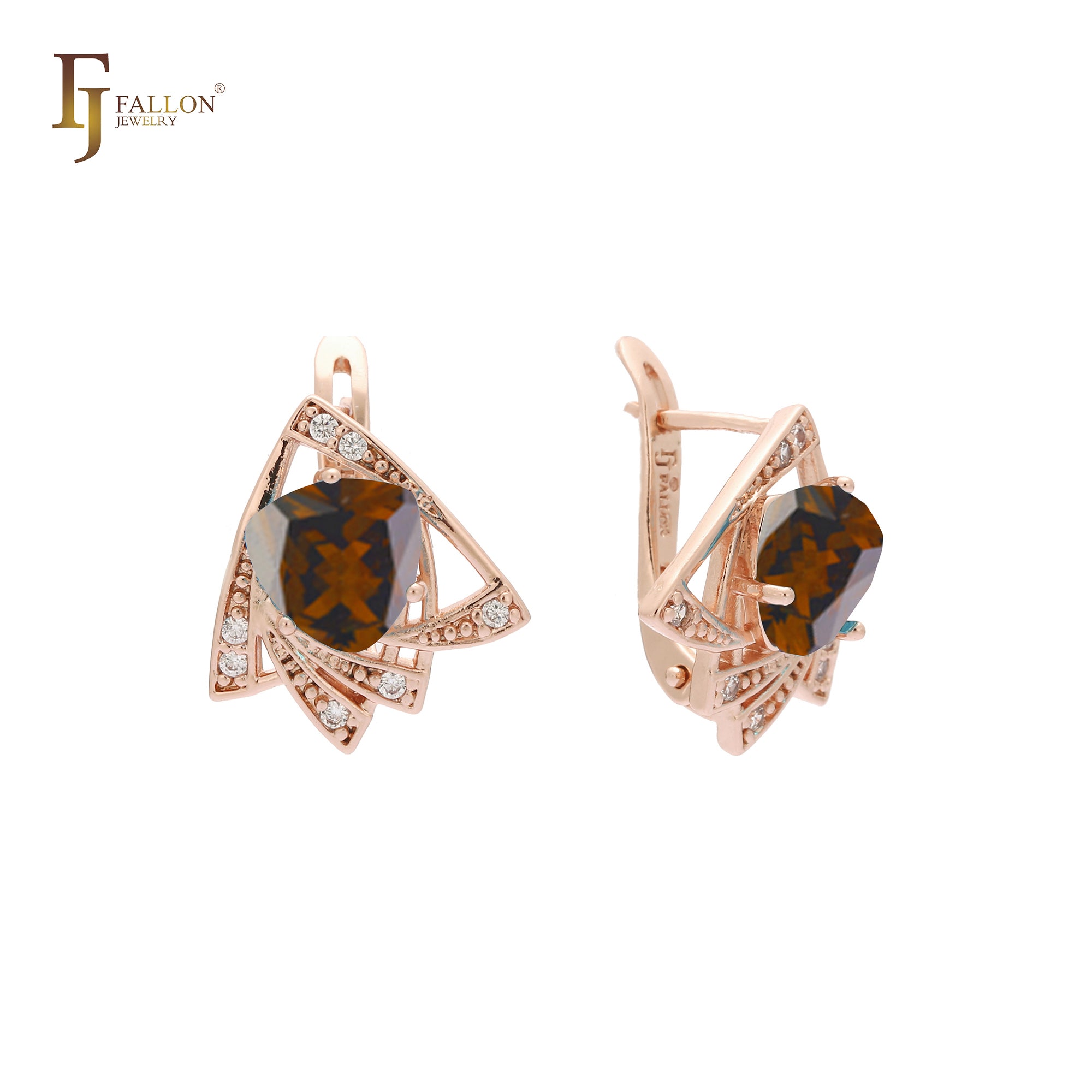 Solitaire geometric triangular CZ Rose Gold earrings