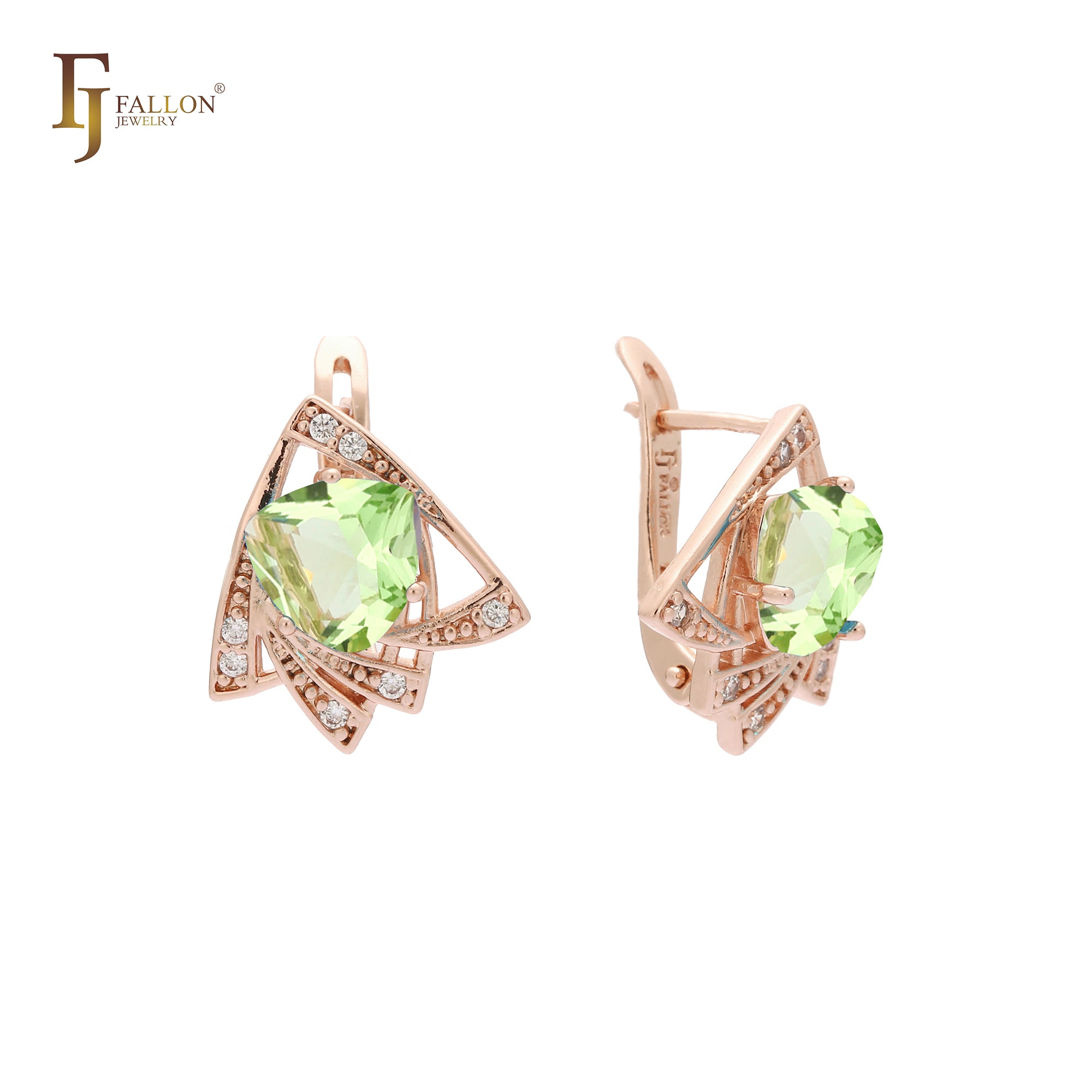 Solitaire geometric triangular CZ Rose Gold earrings