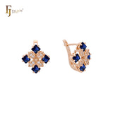 Cluster squared CZs flower Rose Gold, two tone Earrings