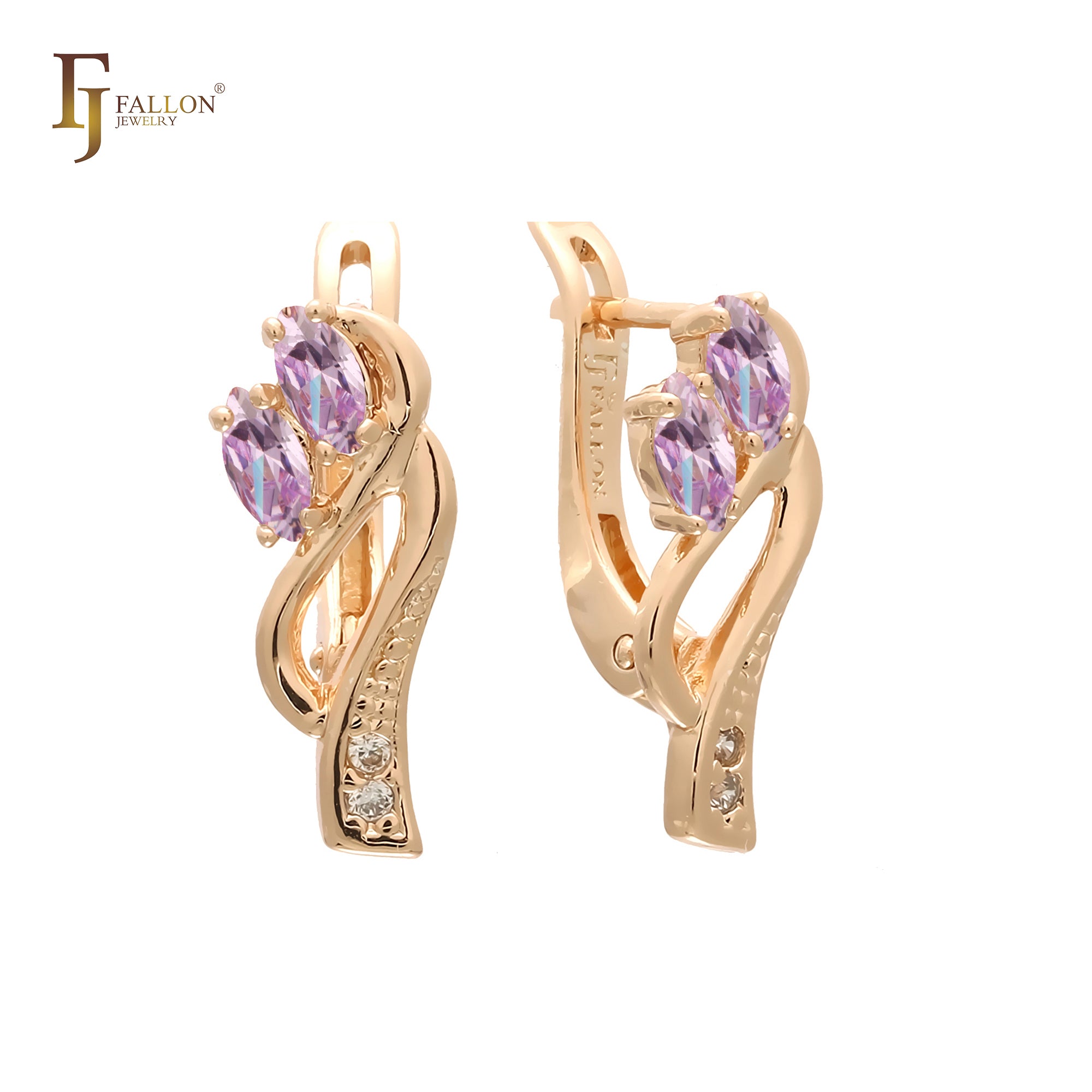 Double Marquise Colorful CZs 14K Gold, Rose Gold Earrings