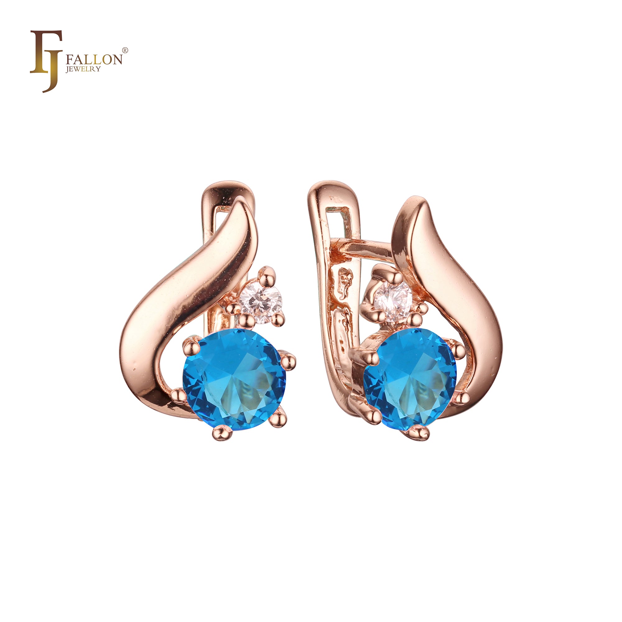 Twisted band solitaire sided with colorful CZs Rose Gold earrings