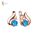 Twisted band solitaire sided with colorful CZs Rose Gold earrings