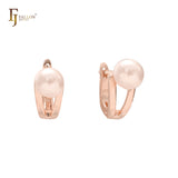 Solitaire Pearl Clamped 14K Gold, Rose Gold Earrings