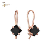 Solitaire squared CZ wire hook earrings in 14K Gold, Rose Gold, plating colors