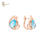 Solitaire teardrop colorful CZ Rose Gold earrings