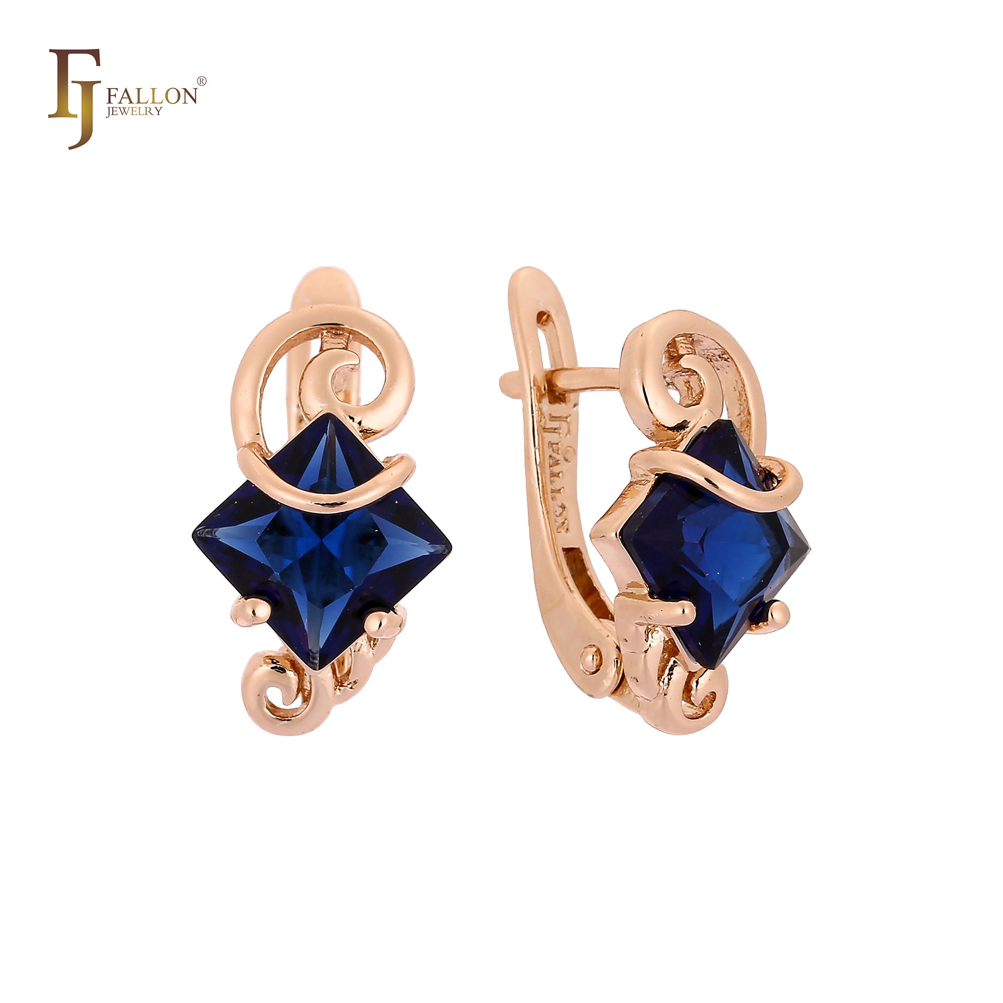 Solitaire squared colorful CZ Rose Gold earrings