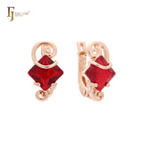 Solitaire squared colorful CZ Rose Gold earrings