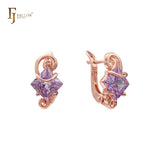 Solitaire squared colorful CZ Rose Gold earrings