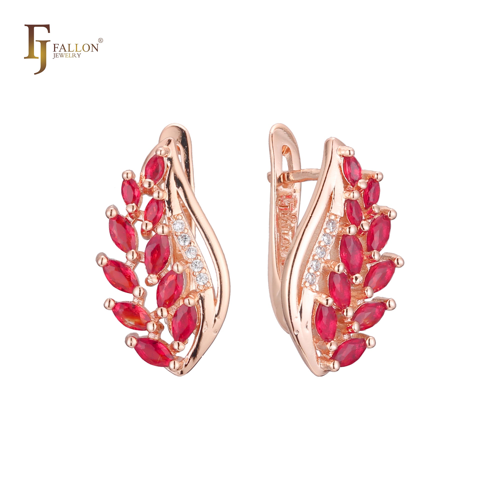 Cluster blooming leaves CZs 14K Gold, Rose Gold, two tone earrings