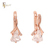 Solitaire elegant triangular colorful CZ 14K Gold, Rose Gold, two tone earrings