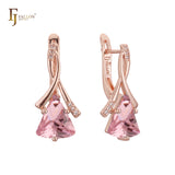 Aretes solitarios en Oro de 14K, Oro Rosa, baño de dos tonos