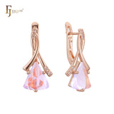 Solitaire elegant triangular colorful CZ 14K Gold, Rose Gold, two tone earrings