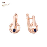 Solitaire round CZ in circle 14K Gold, Rose Gold, two tone earrings