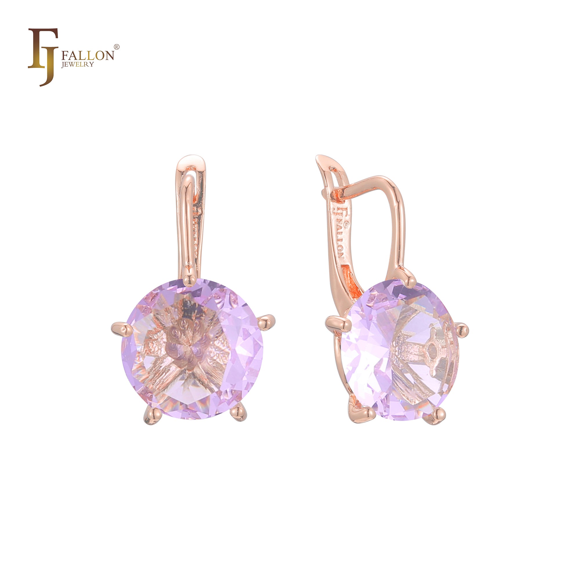 Solitaire big round CZ 14K Gold, Rose Gold earrings